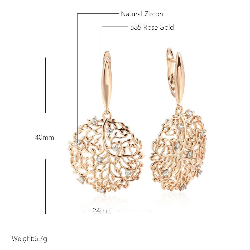 Rose Gold Vintage Zircon Flower Drop Earrings with Glossy Crystal Accents