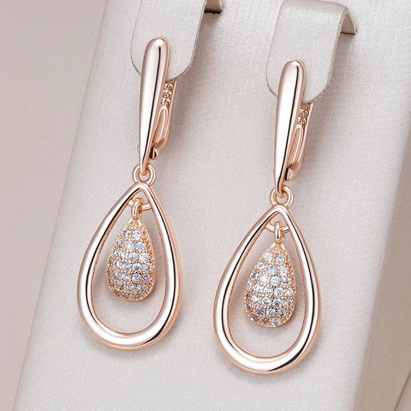 Rose Gold Water Drop Zircon Earrings - Vintage Shiny Jewelry