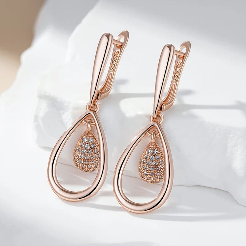 Rose Gold Water Drop Zircon Earrings - Vintage Shiny Jewelry