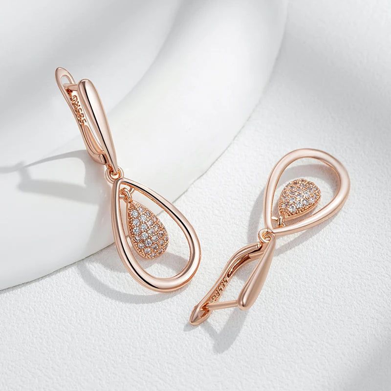 Rose Gold Water Drop Zircon Earrings - Vintage Shiny Jewelry