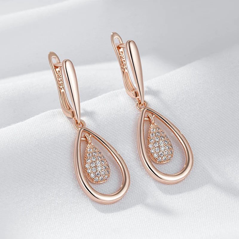 Rose Gold Water Drop Zircon Earrings - Vintage Shiny Jewelry