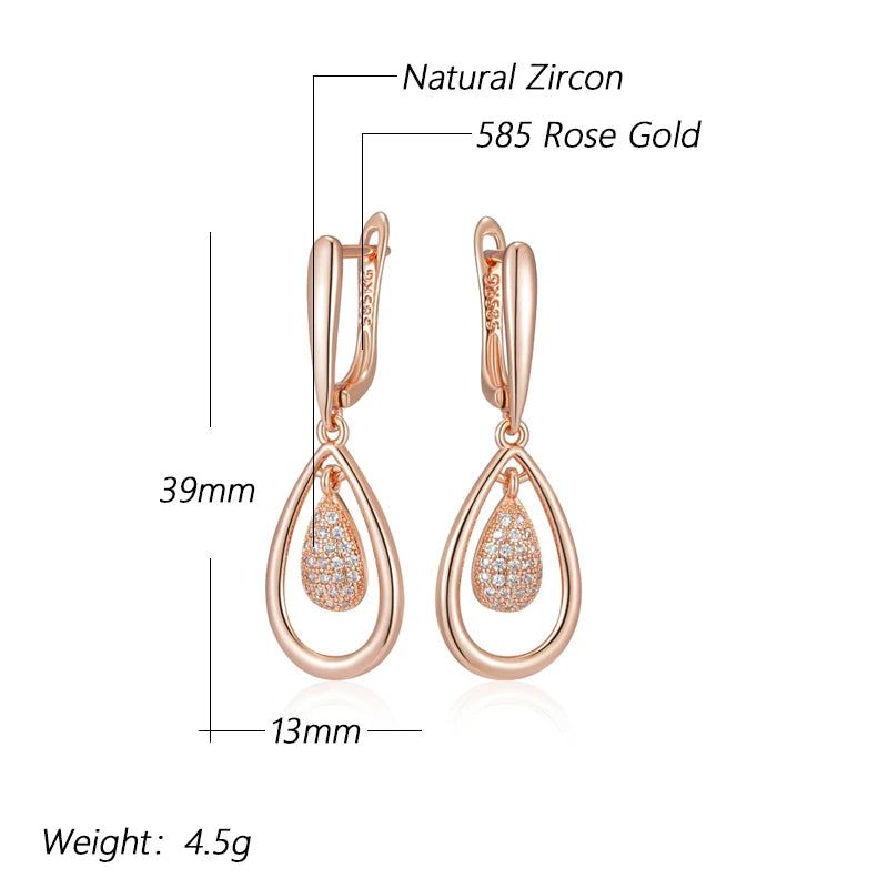 Rose Gold Water Drop Zircon Earrings - Vintage Shiny Jewelry