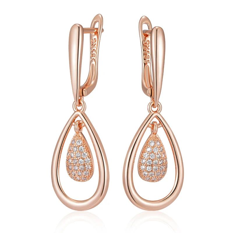 Rose Gold Water Drop Zircon Earrings - Vintage Shiny Jewelry