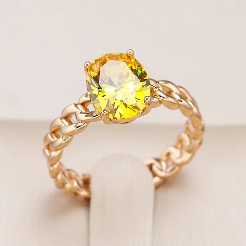 Rose Gold Yellow Natural Zircon Bridal Ring - High-Quality Vintage Design by New Fashion