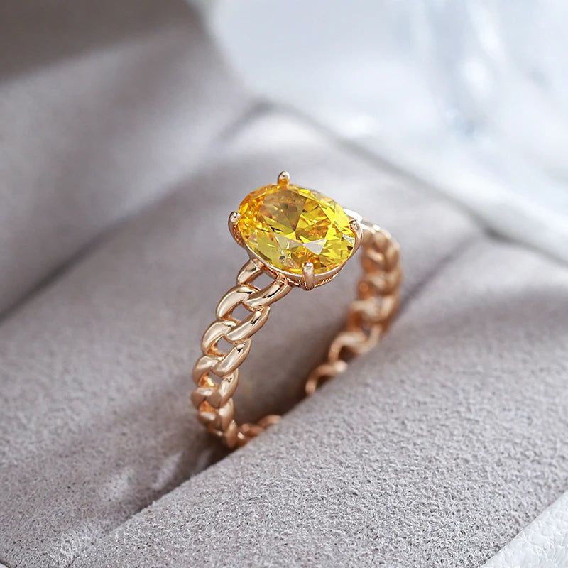 Rose Gold Yellow Natural Zircon Bridal Ring - High-Quality Vintage Design by New Fashion