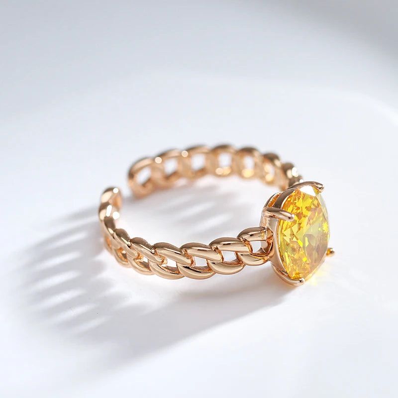 Rose Gold Yellow Natural Zircon Bridal Ring - High-Quality Vintage Design by New Fashion