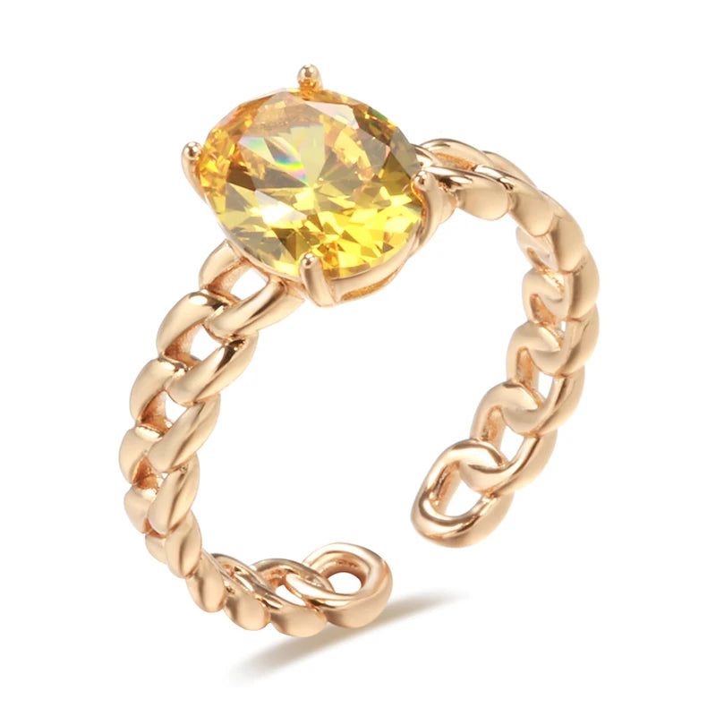 Rose Gold Yellow Natural Zircon Bridal Ring - High-Quality Vintage Design by New Fashion