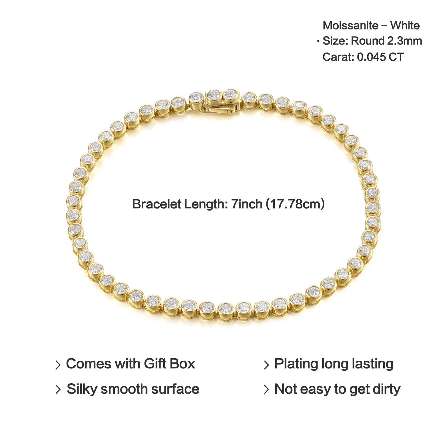 Round 2.3mm Moissanite Bezel Set Tennis Bracelet for Her