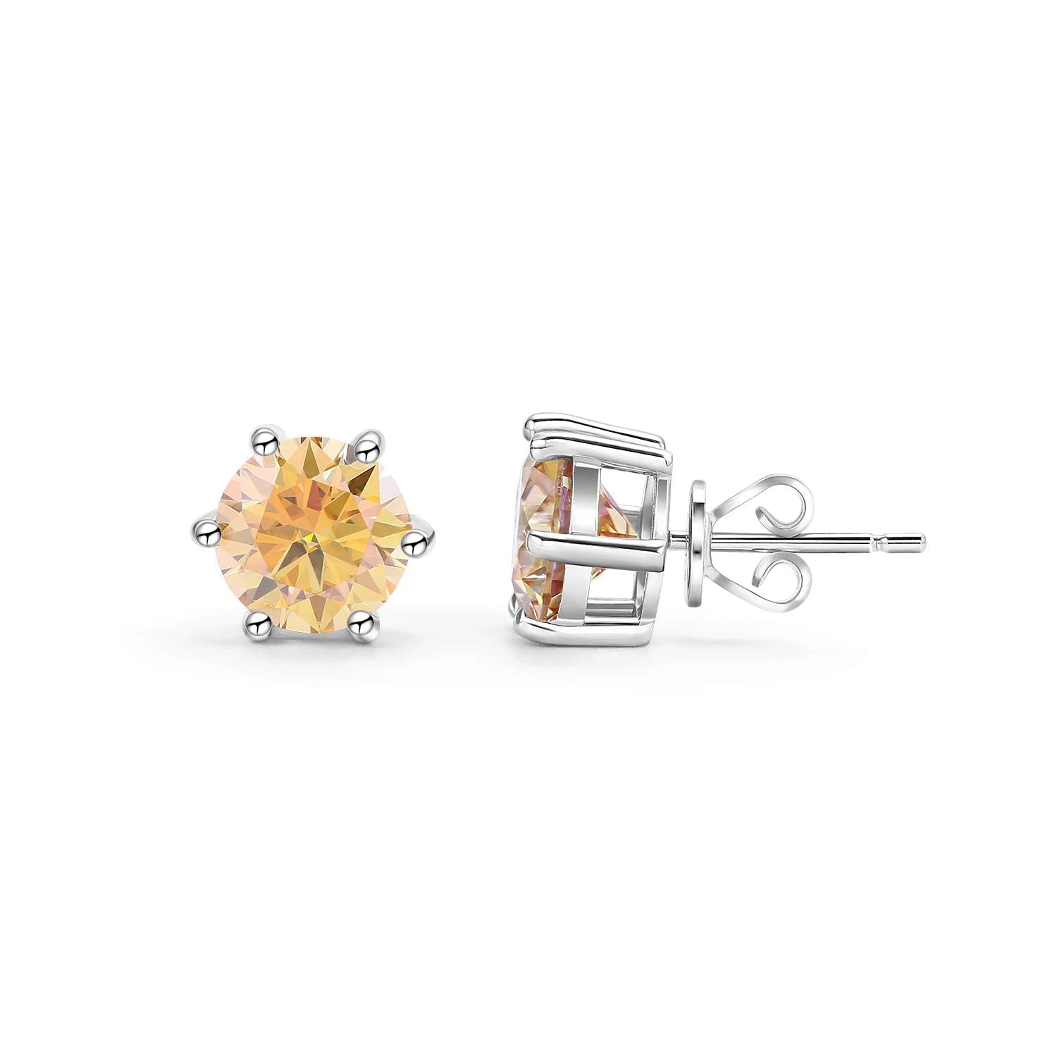 Round Cut Pink Grey Yellow Moissanite Stud Earrings in 925 Sterling Silver Moissanite Six Prongs Earrings