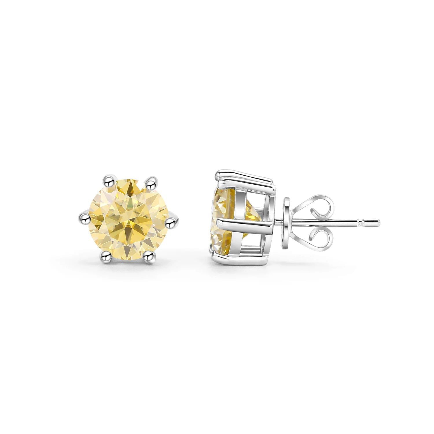 Round Cut Pink Grey Yellow Moissanite Stud Earrings in 925 Sterling Silver Moissanite Six Prongs Earrings