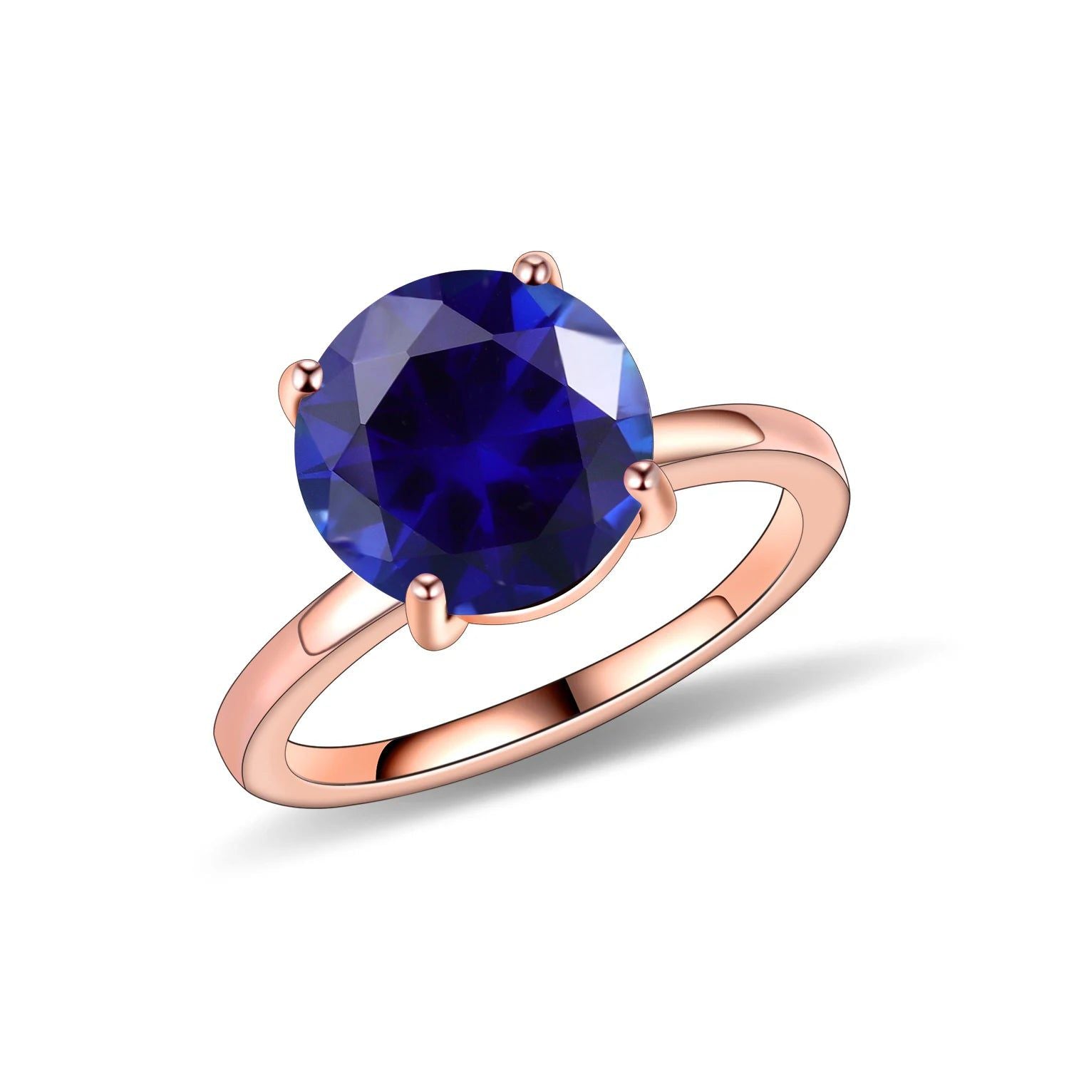 Round Lab Blue Sapphire Four Prong Solitaire Rings 925 Sterling Silver Gemstone Ring For Her