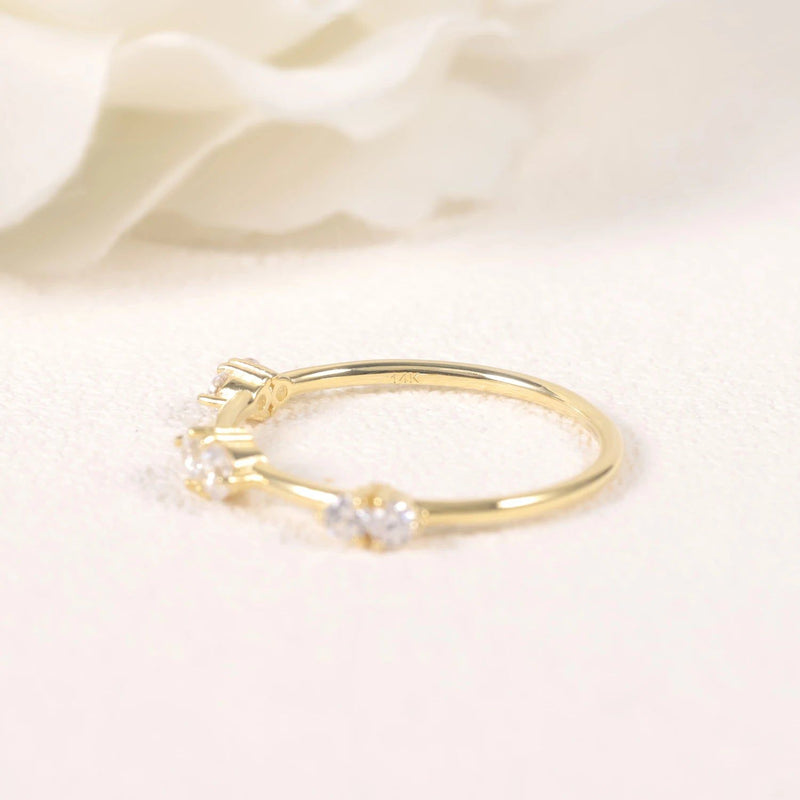 Round Moissanite Band Moissanite Station Stackable Ring 18K Gold Plated Sterling Silver For Her