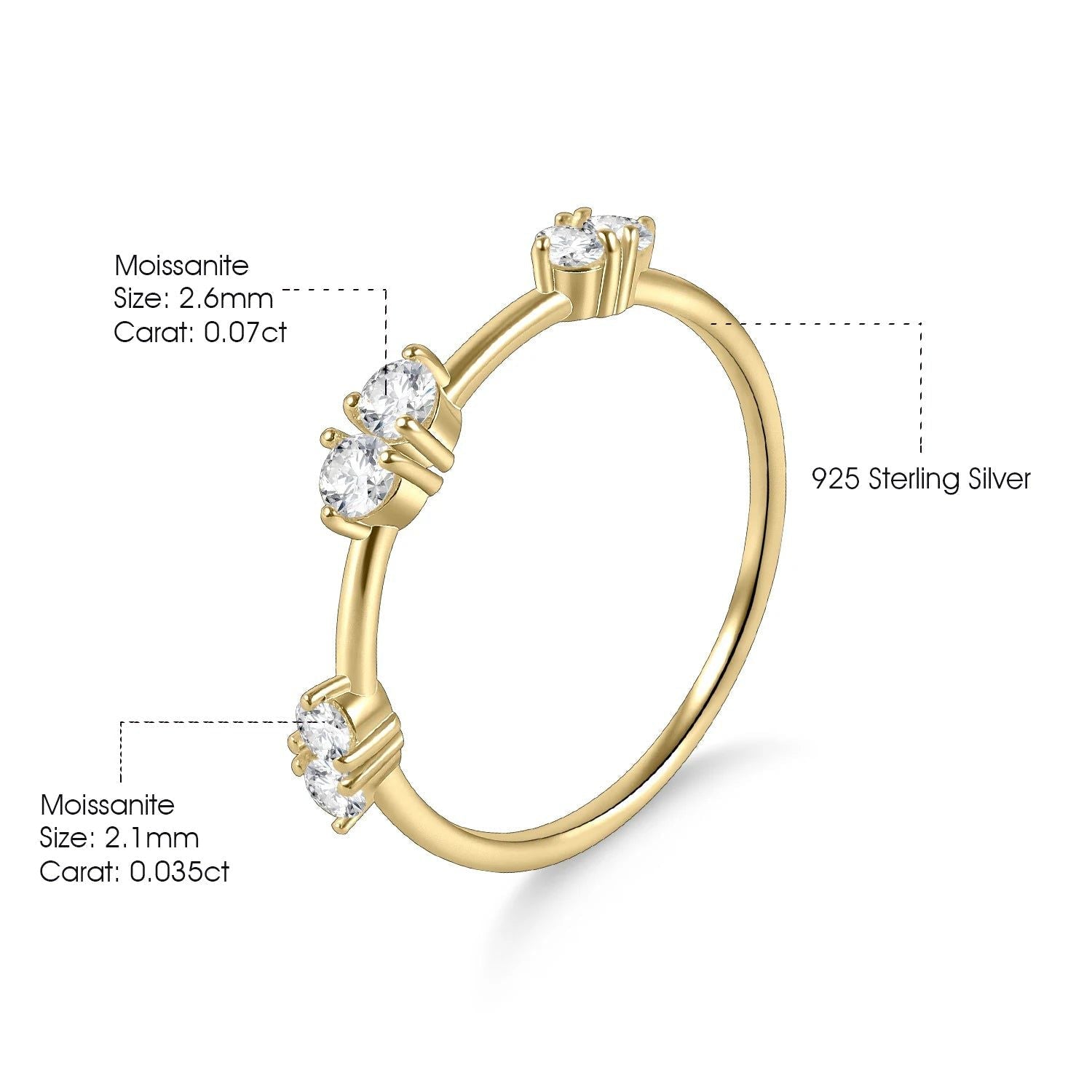 Round Moissanite Band Moissanite Station Stackable Ring 18K Gold Plated Sterling Silver For Her