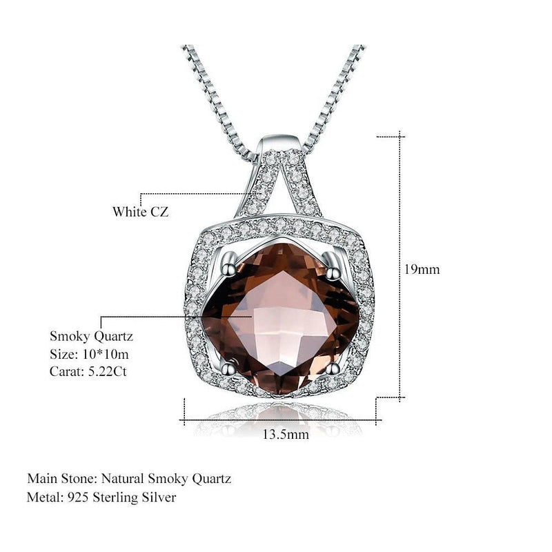 Round Natural Smoky Quartz Pendant Necklace 925 Silver