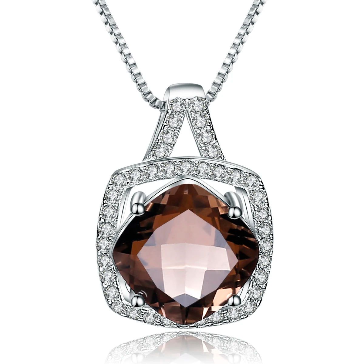 Round Natural Smoky Quartz Pendant Necklace 925 Silver