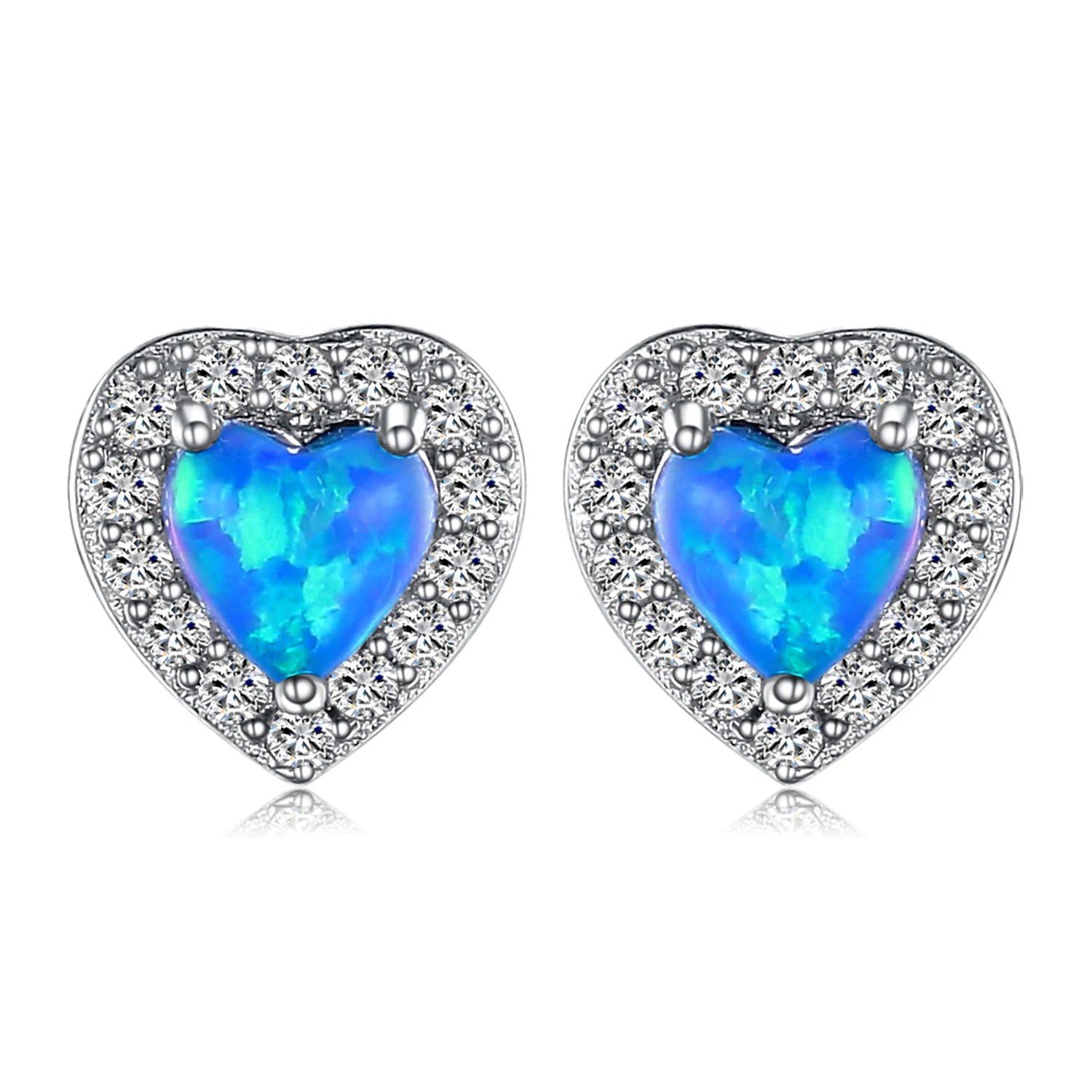 Heart-Shaped Created Blue Opal Sterling Silver Stud Earrings - Fashionable Fine Jewelry