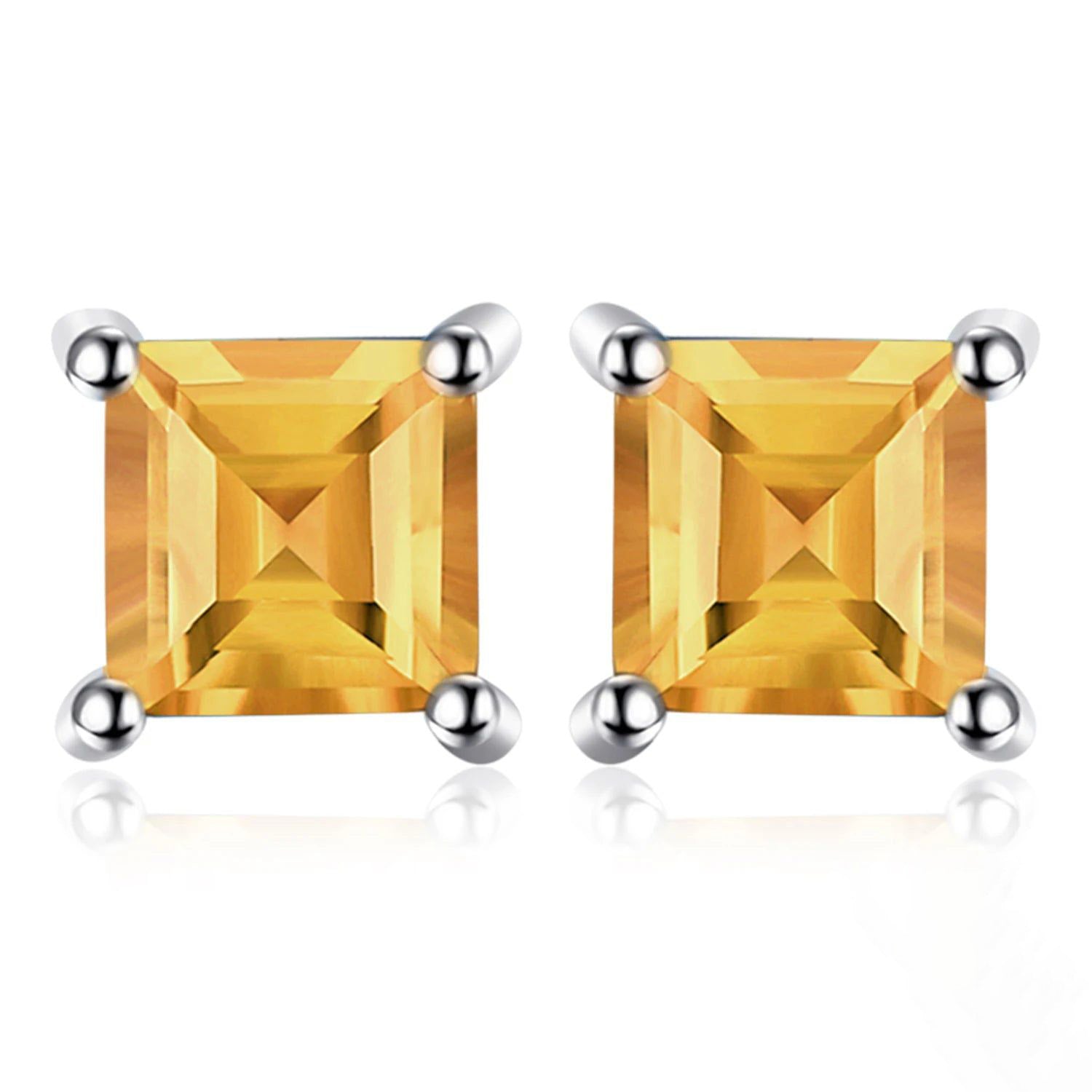 Fashionable Square Yellow Citrine 925 Sterling Silver Stud Earrings