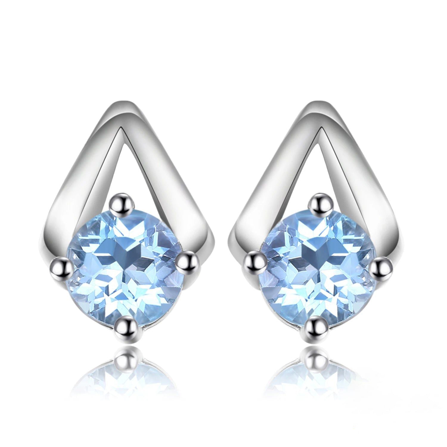 Elegant 1.2ct Round Natural Sky Blue Topaz Stud Earrings in 925 Sterling Silver