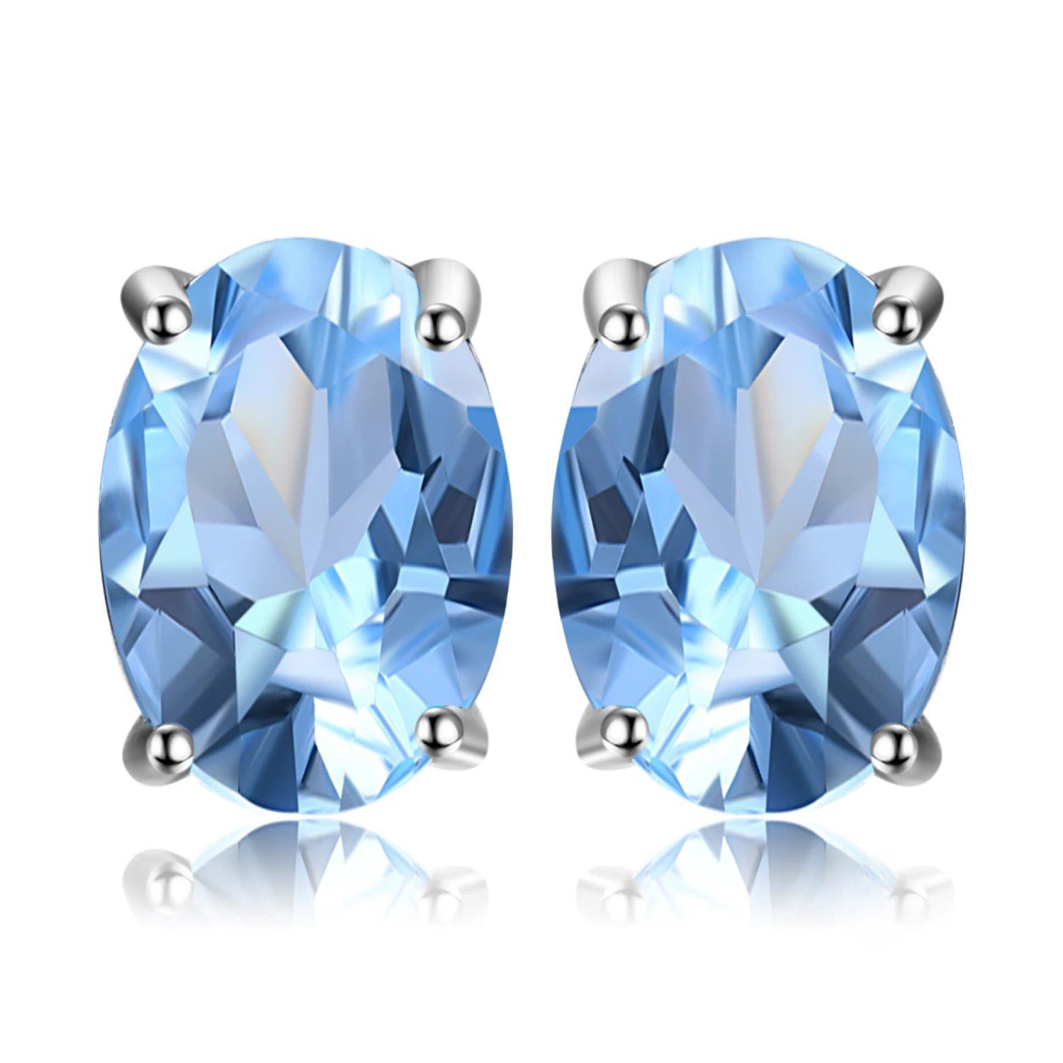 Elegant Oval Blue Topaz Stud Earrings in 925 Sterling Silver