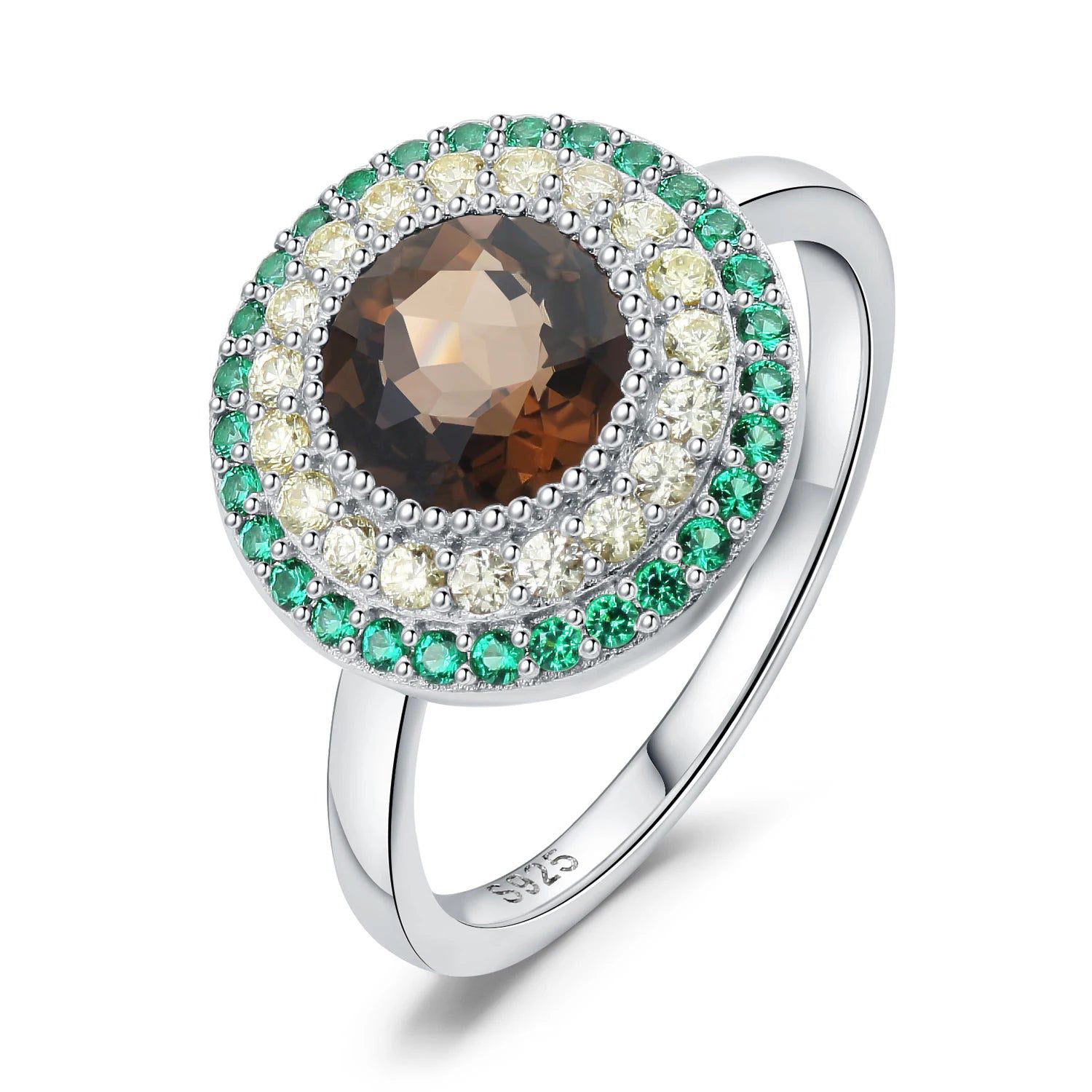 Exquisite Avocado Design 2.2ct Natural Smoky Quartz Cocktail Ring in 925 Sterling Silver