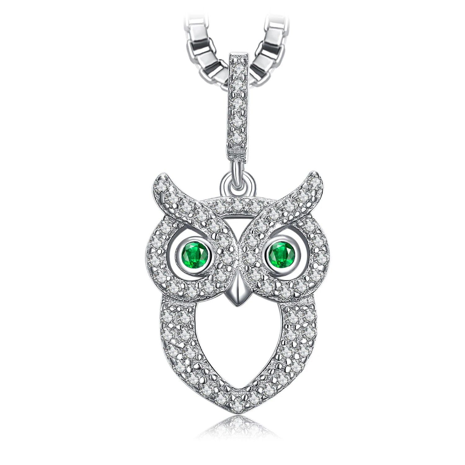 Owl Pendant with Simulated Nano Emerald in 925 Sterling Silver - Fine Jewelry (Pendant Only)