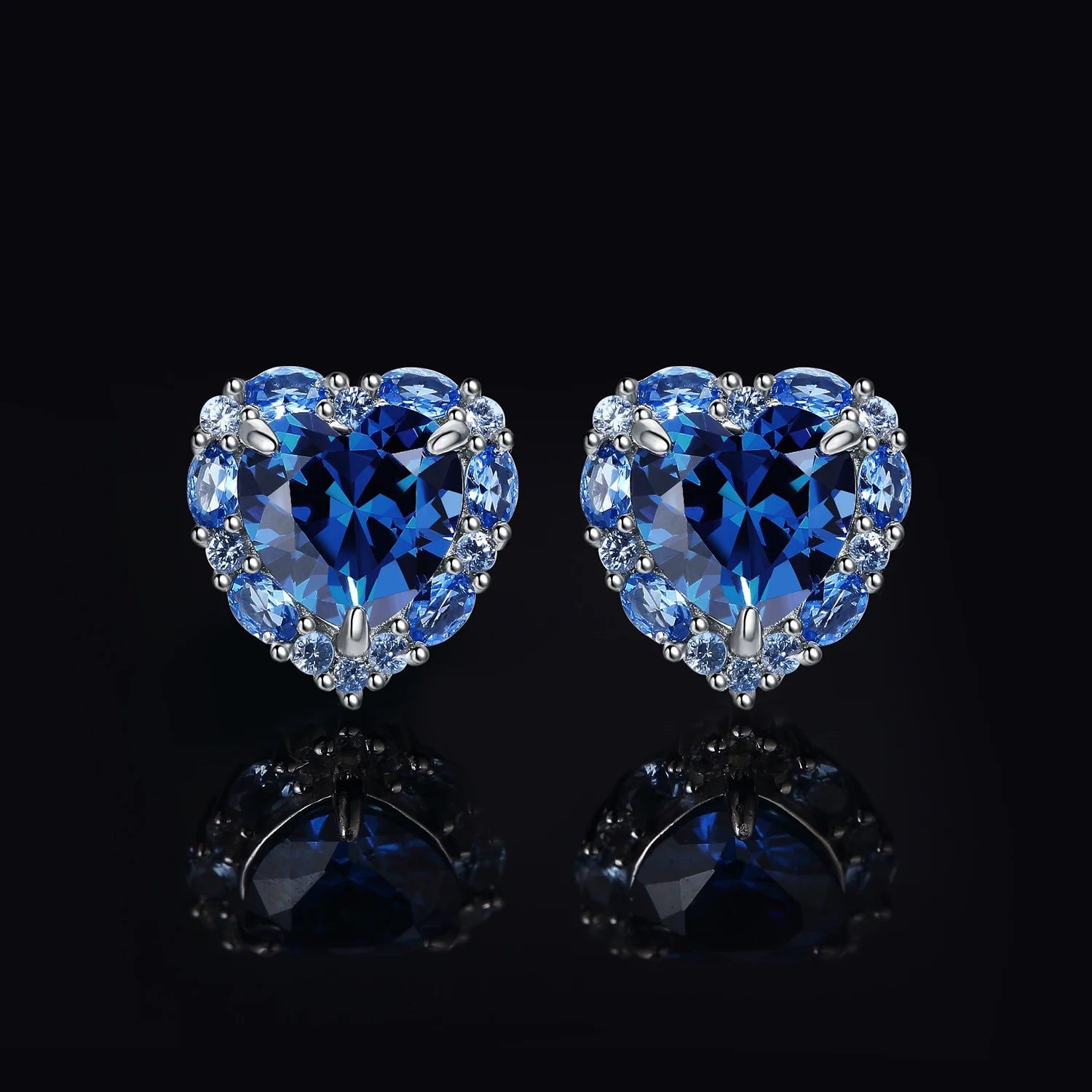 Heart Bow Love Blue Spinel 5ct 925 Sterling Silver Stud Earrings