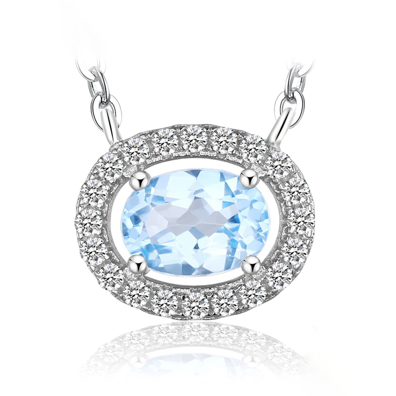 Sophisticated Oval Blue Topaz Pendant Necklace in 925 Sterling Silver - Birthstone Jewelry