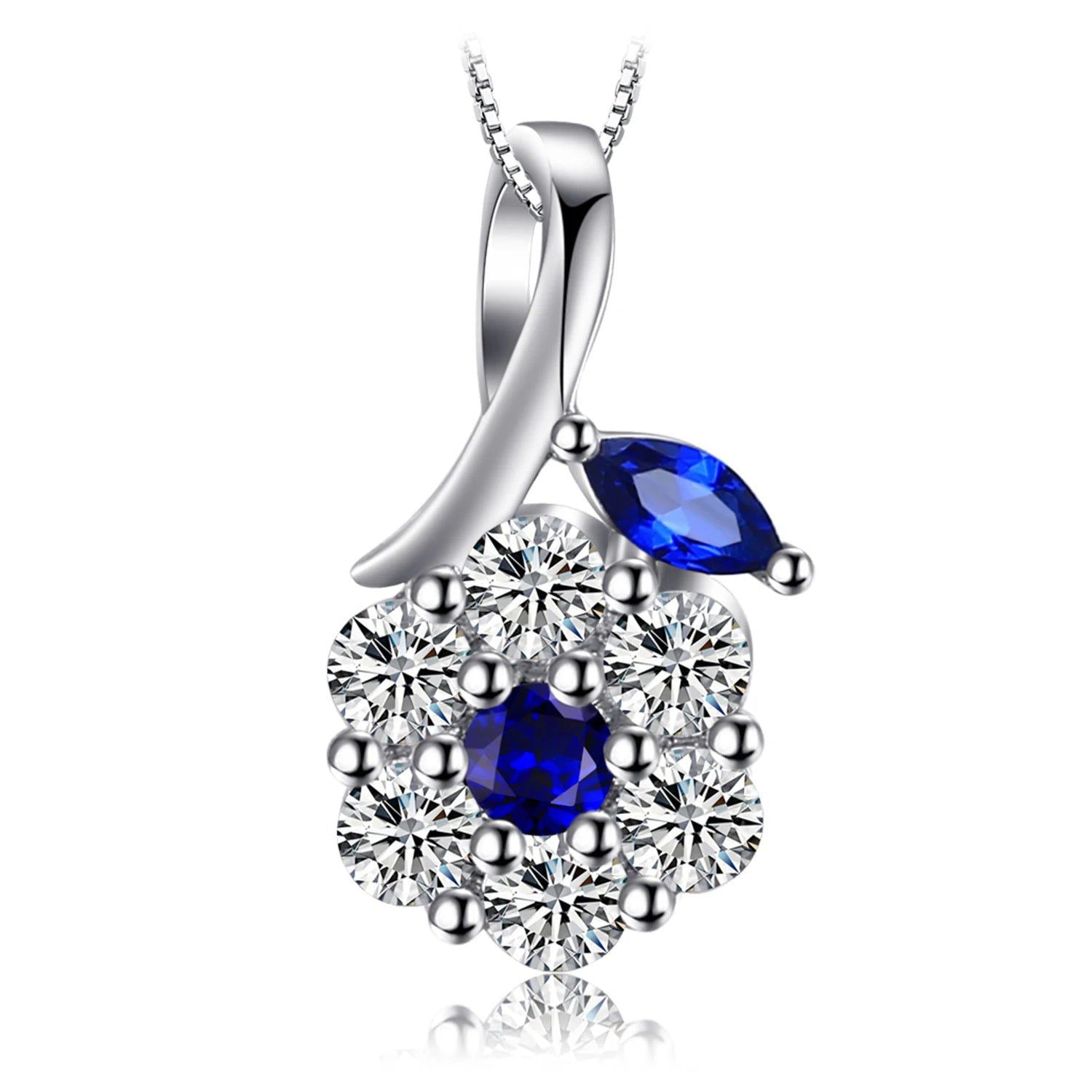 Flower Design Created Blue Spinel 925 Sterling Silver Pendant - No Chain Included