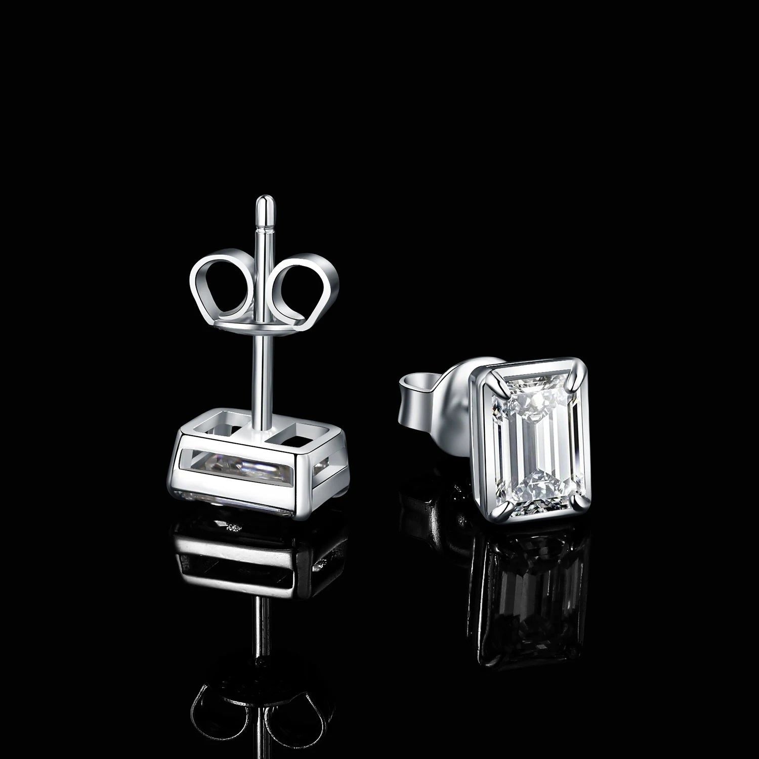 Elegant Emerald Cut 5A Cubic Zirconia Sterling Silver Stud Earrings