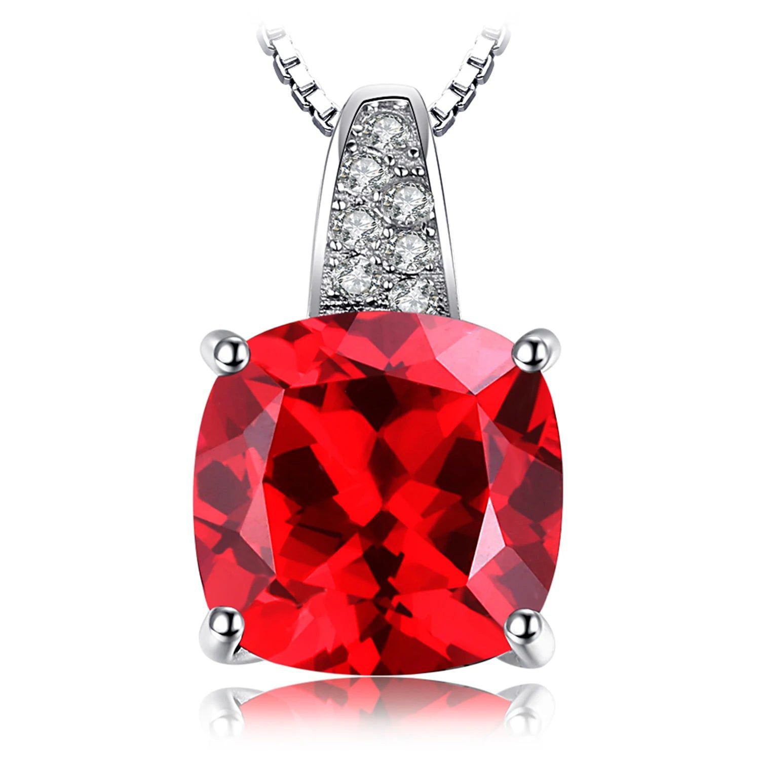 Elegant 4.7ct Created Red Ruby Cushion Cut Pendant in 925 Sterling Silver - Pendant Only, No Chain