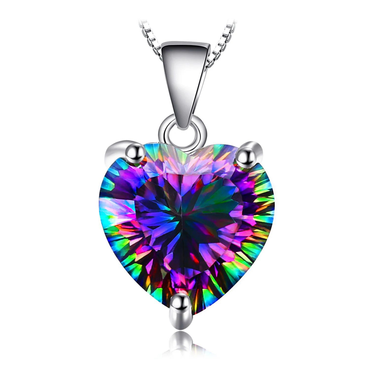 Heart-Shaped Natural Rainbow Fire Mystic Quartz Pendant in 925 Sterling Silver - No Chain Included