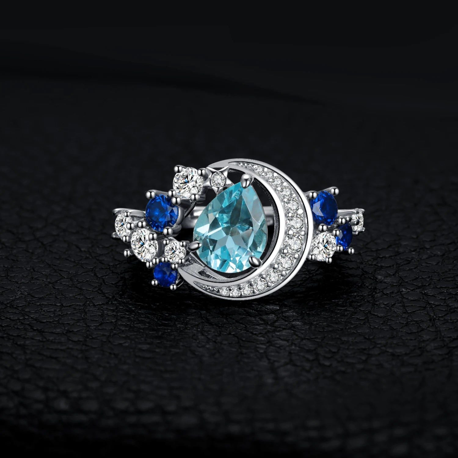 Celestial Elegance: 6.8ct Sky Blue Topaz & Created Sapphire Sterling Silver Statement Ring