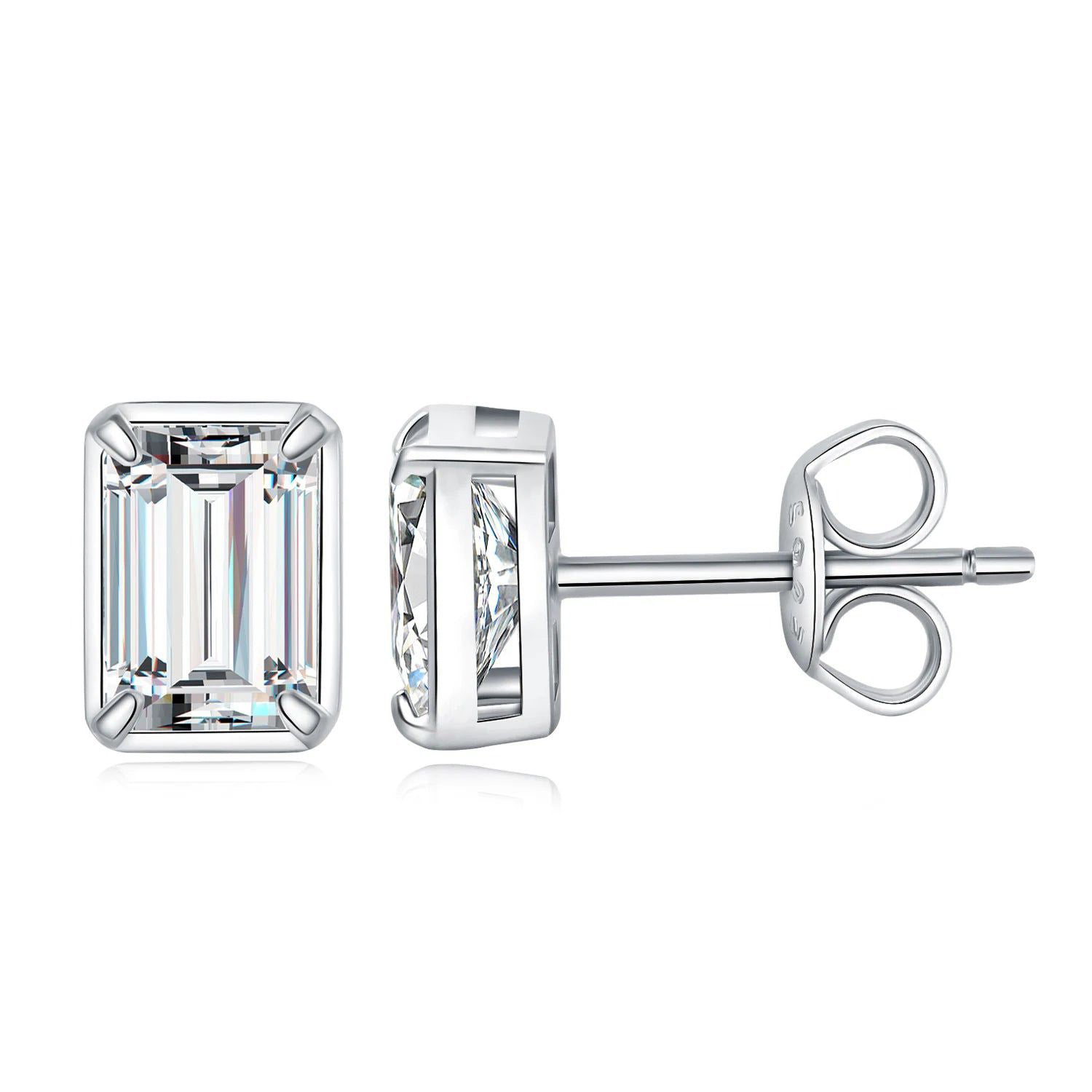 Elegant Emerald Cut 5A Cubic Zirconia Sterling Silver Stud Earrings