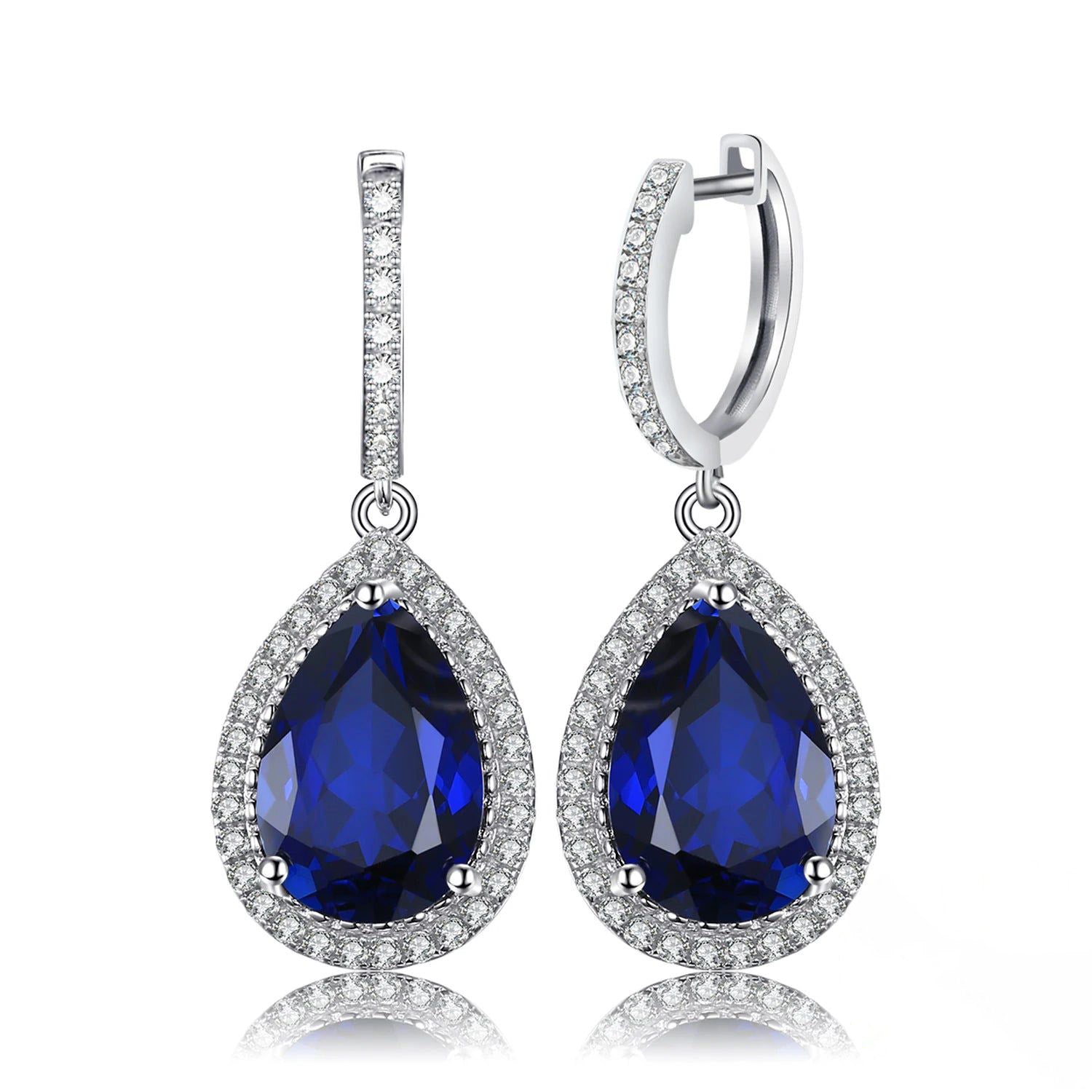 Sparkling 12ct Lab-Created Blue Sapphire Dangle Earrings in 925 Sterling Silver