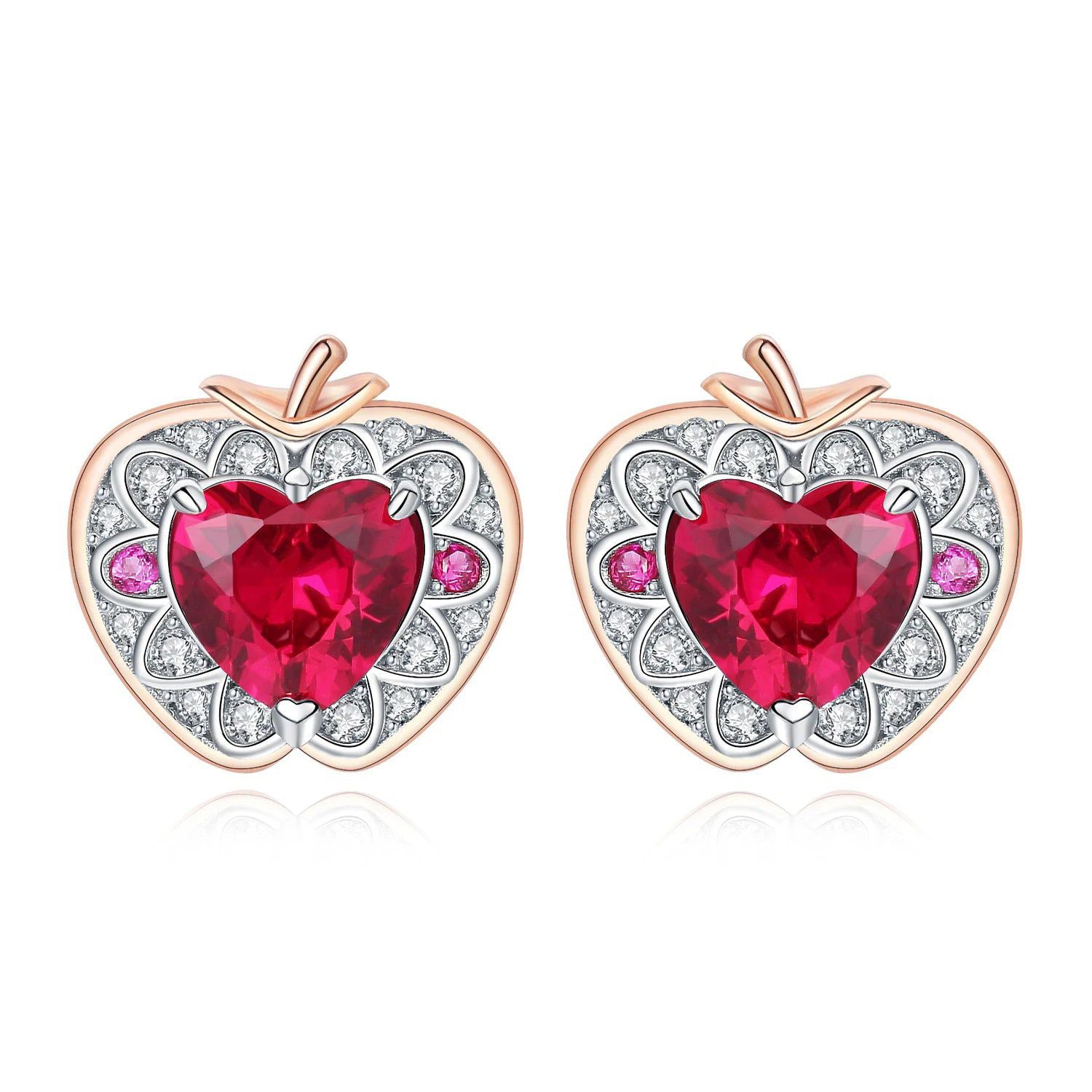 Stunning Apple Heart Created Ruby Stud Earrings in 925 Sterling Silver - 2ct Luxury Gemstone Jewelry