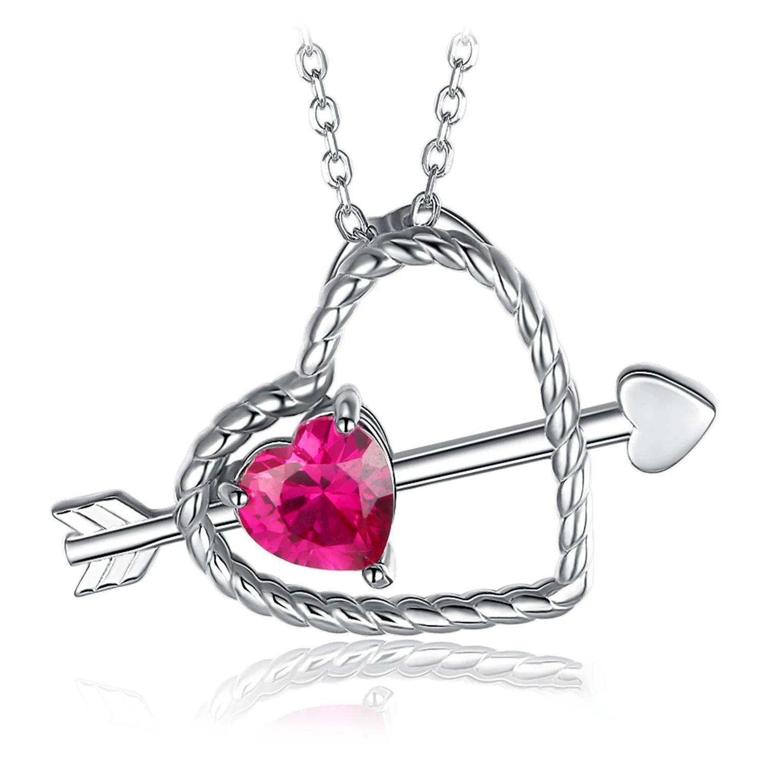 Cupid's Arrow Love Heart Pendant with 1.2ct Red Gemstone in 925 Sterling Silver - Pendant Only