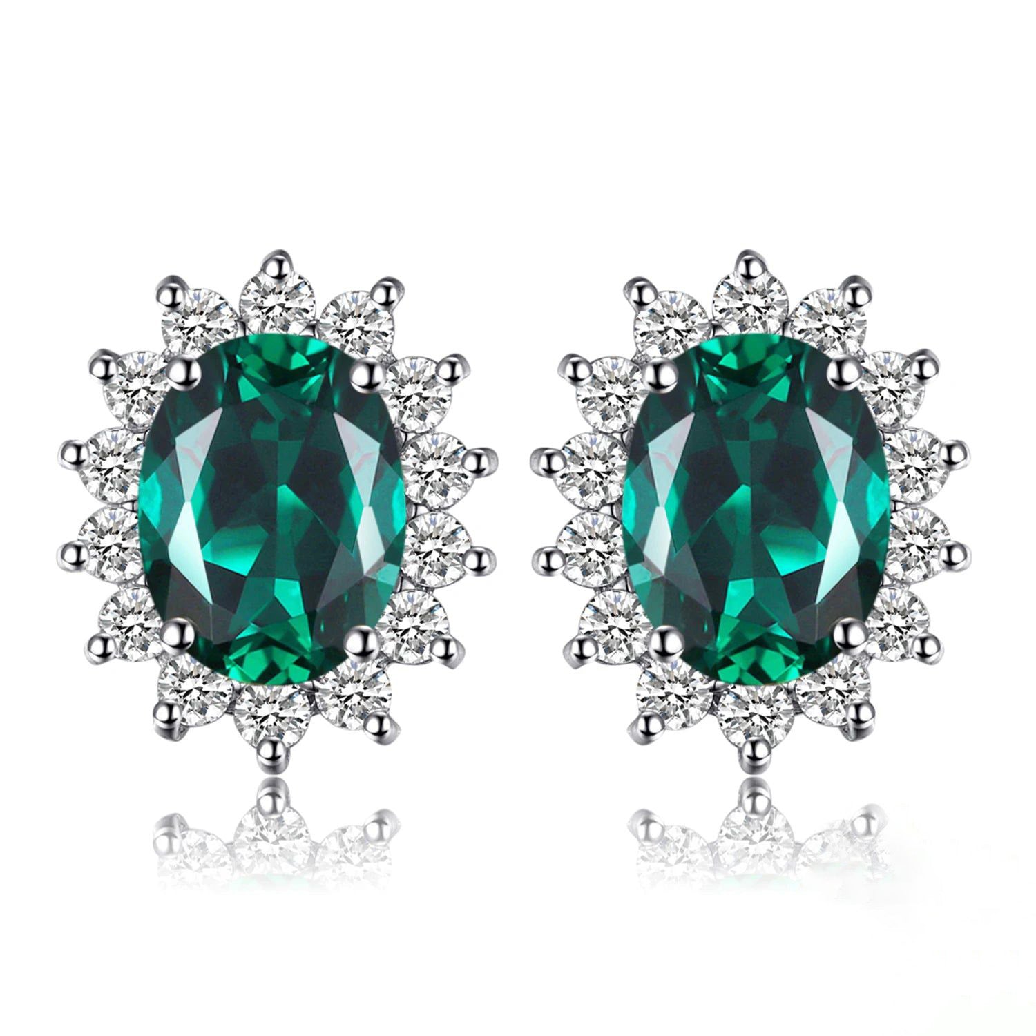 Royal Simulated Emerald Crown Stud Earrings in 925 Sterling Silver Inspired by Kate Middleton and Princess Diana