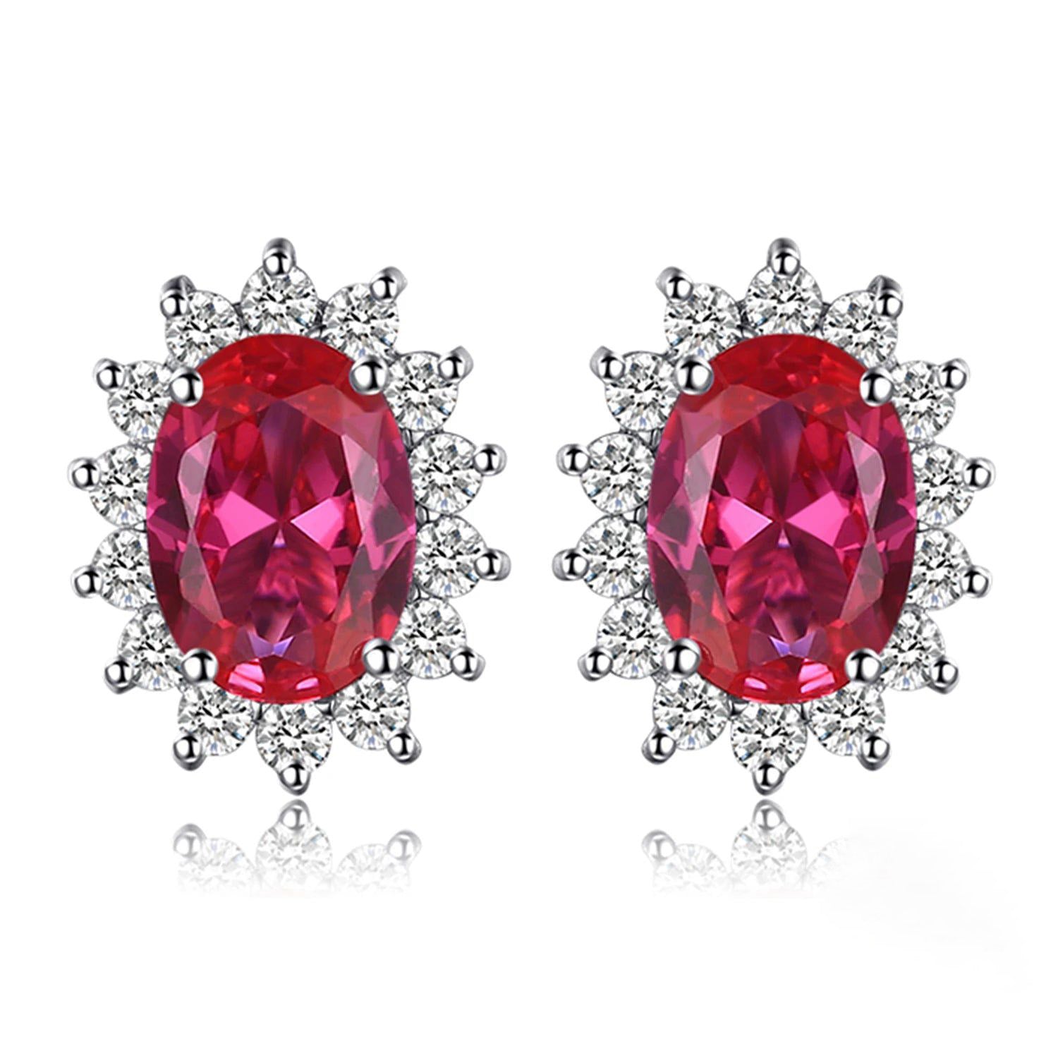 1.2ct Created Ruby Halo Stud Earrings in 925 Sterling Silver - Inspired by Princess Diana's Gemstone Elegance