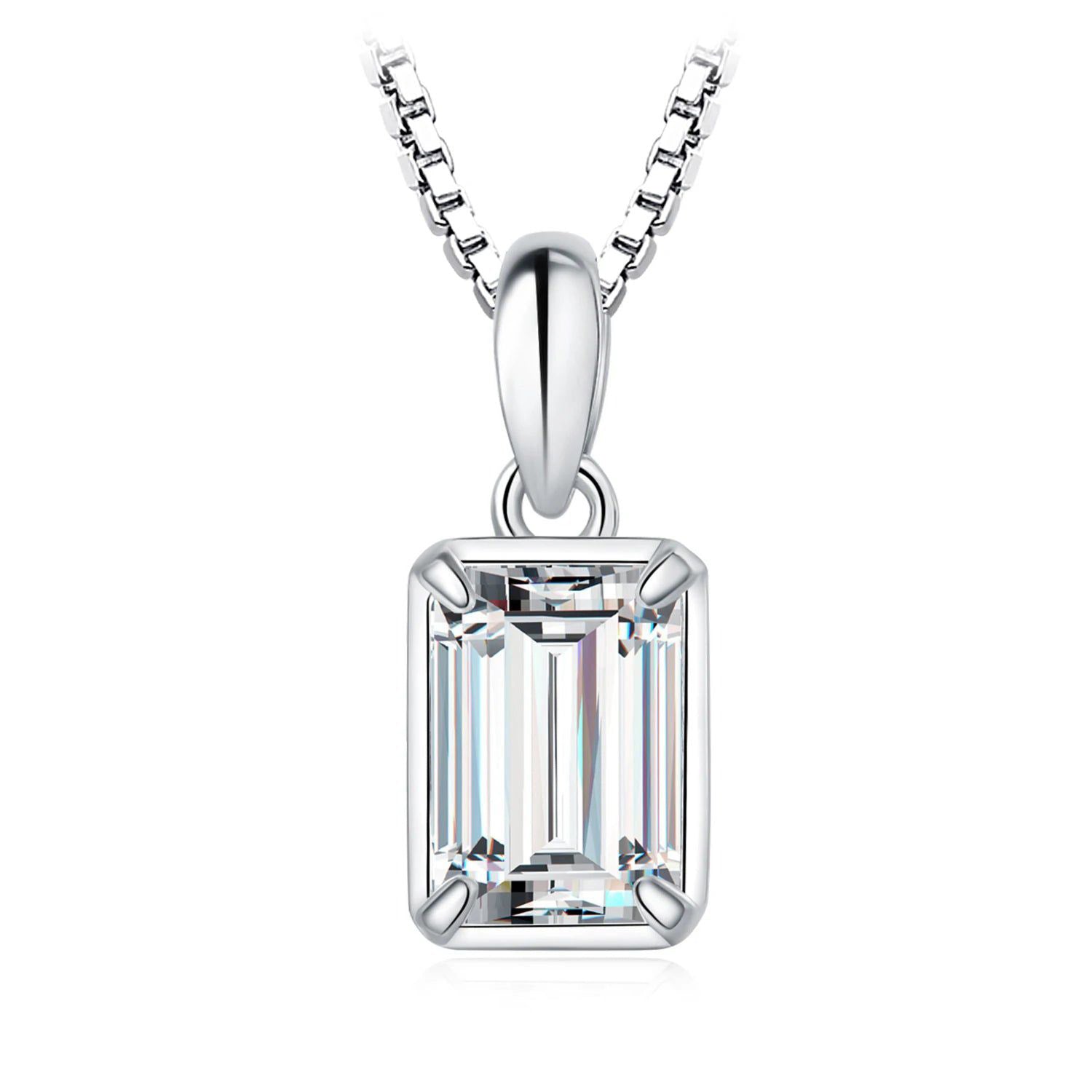 Emerald Cut 1ct Moissanite Pendant in 925 Sterling Silver - Pendant Only, No Chain