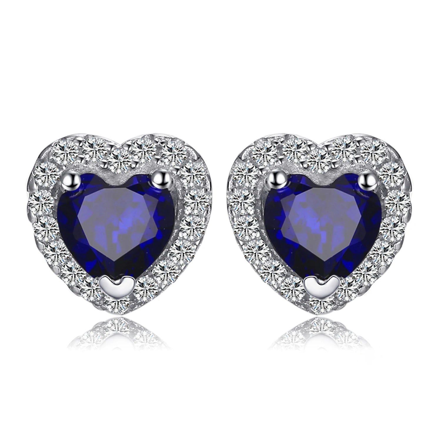 Heart-Shaped 1.2ct Created Blue Sapphire 925 Sterling Silver Stud Earrings