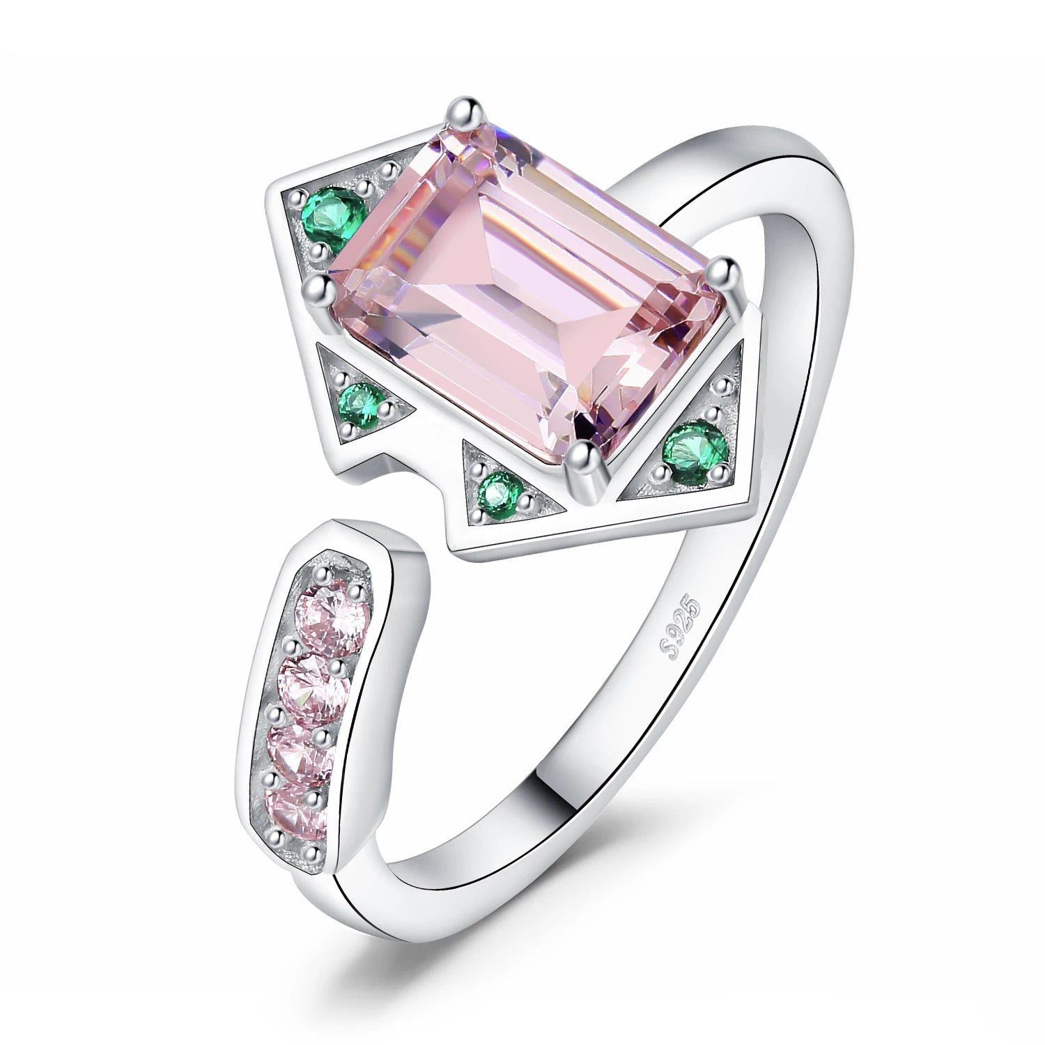 Stunning Geometric 2.8ct Pink Gemstone Adjustable Cocktail Ring in 925 Sterling Silver