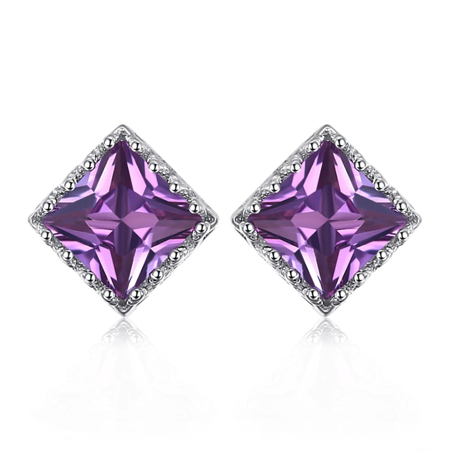 Elegant Square Purple Created Alexandrite Sapphire Stud Earrings in 925 Sterling Silver