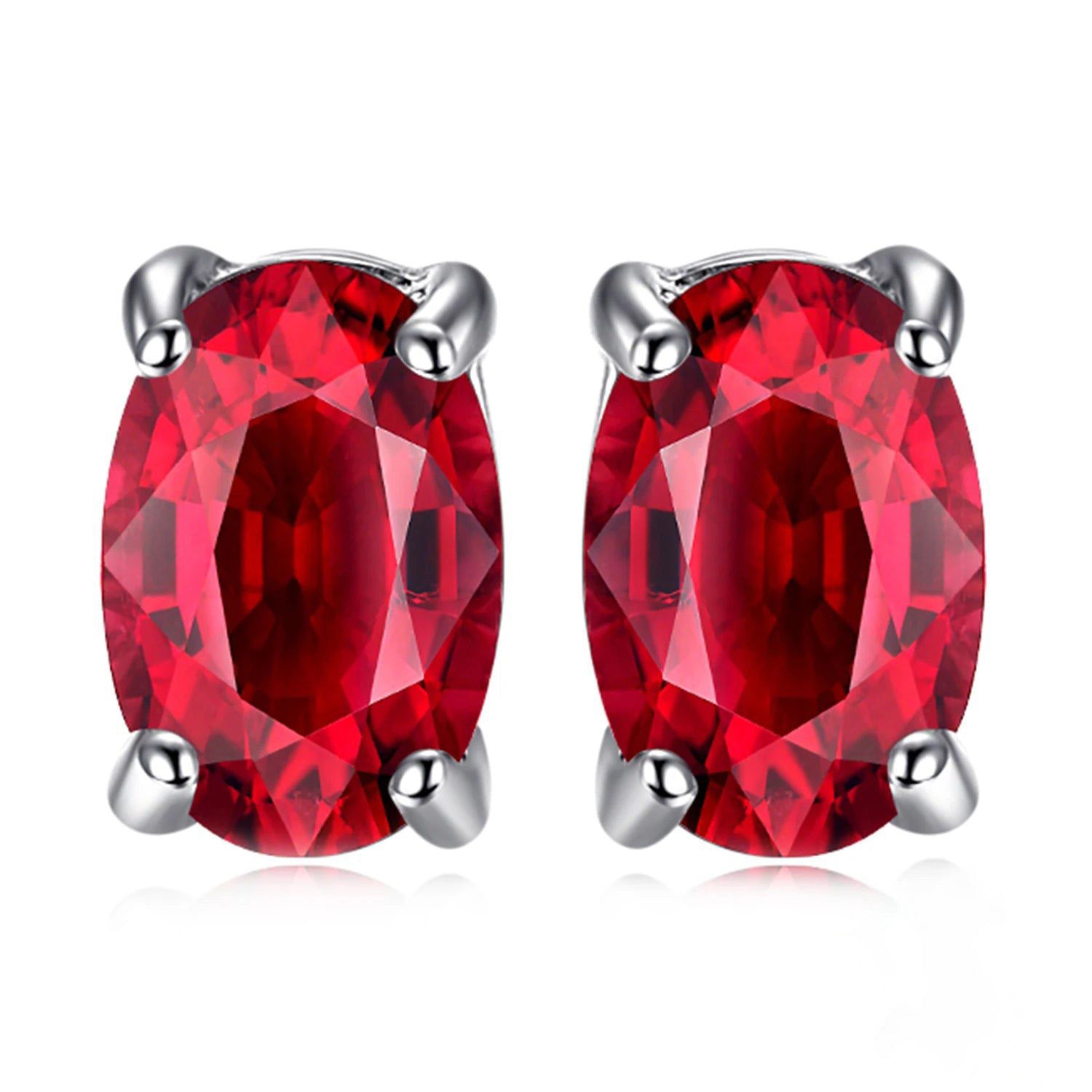 Stunning Oval Cut Created Ruby Stud Earrings in 925 Sterling Silver for Elegant Statement Jewelry