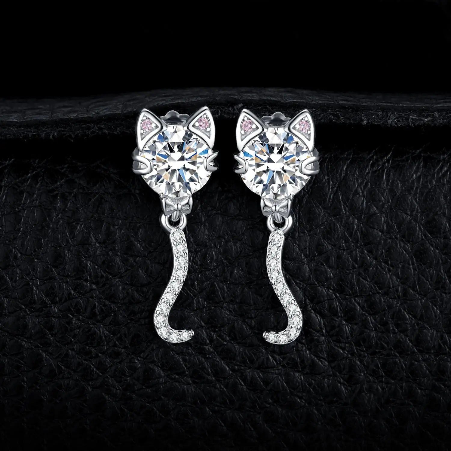 Charming Love Cat Gemstone Dangle Earrings in 925 Sterling Silver - 4ct