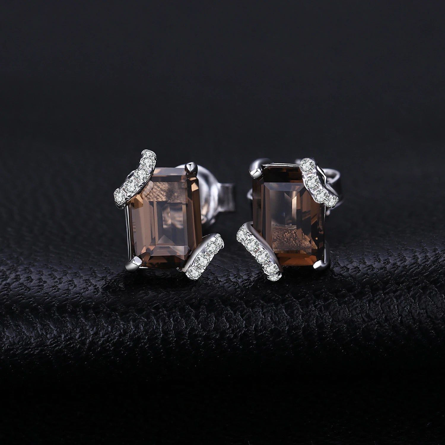 Emerald Cut 1.6ct Genuine Smoky Quartz 925 Sterling Silver Statement Earrings by Jewelrypalace