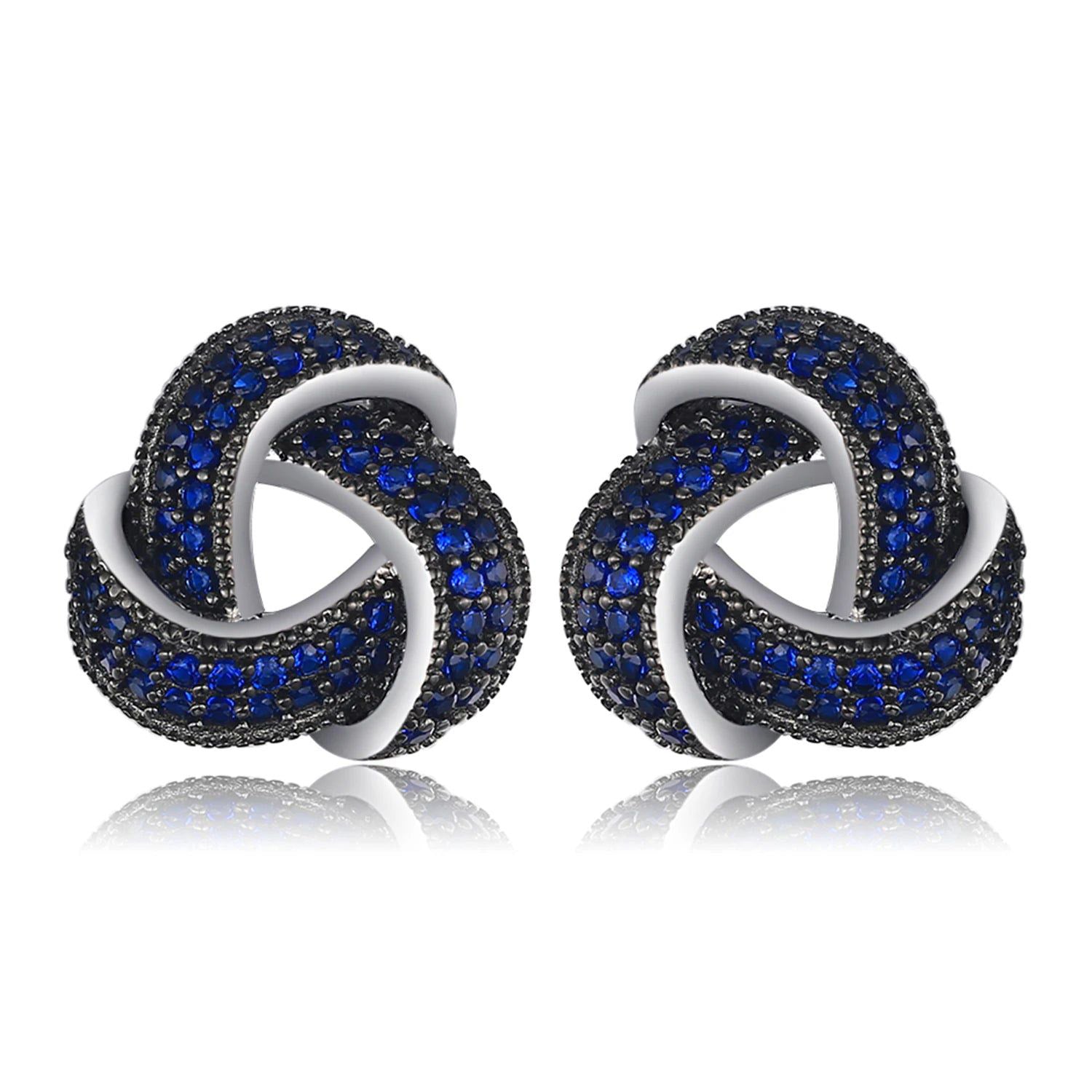 Fashionable Blue Spinel Flower Knot Stud Earrings in 925 Sterling Silver