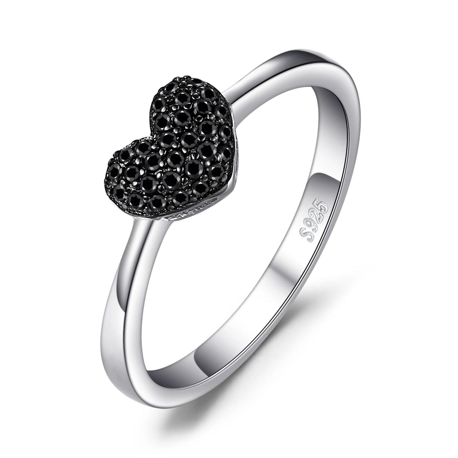 Charming Heart-Shaped Promise Ring in 925 Sterling Silver with Natural Black Spinel Gemstone