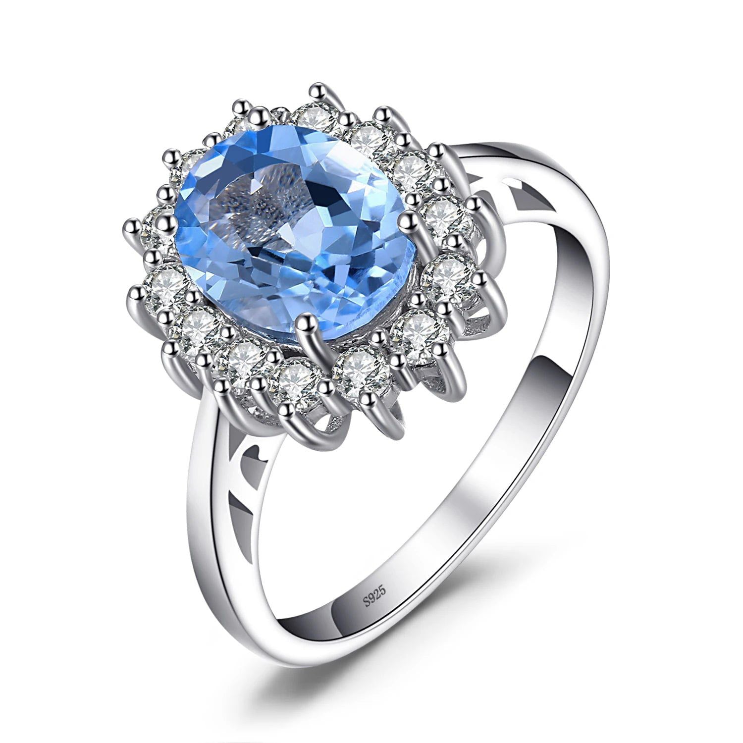 Elegant 2.3ct Blue Topaz Halo Ring in 925 Sterling Silver