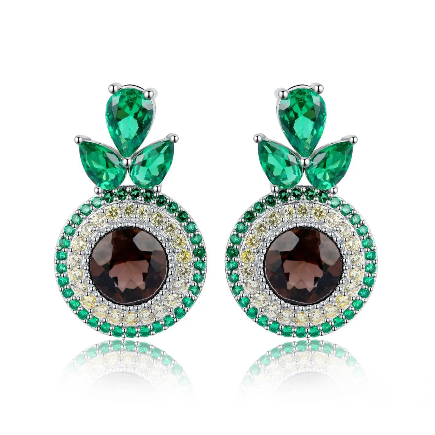 Charming Avocado-Inspired 5.1ct Natural Smoky Quartz Stud Earrings in 925 Sterling Silver