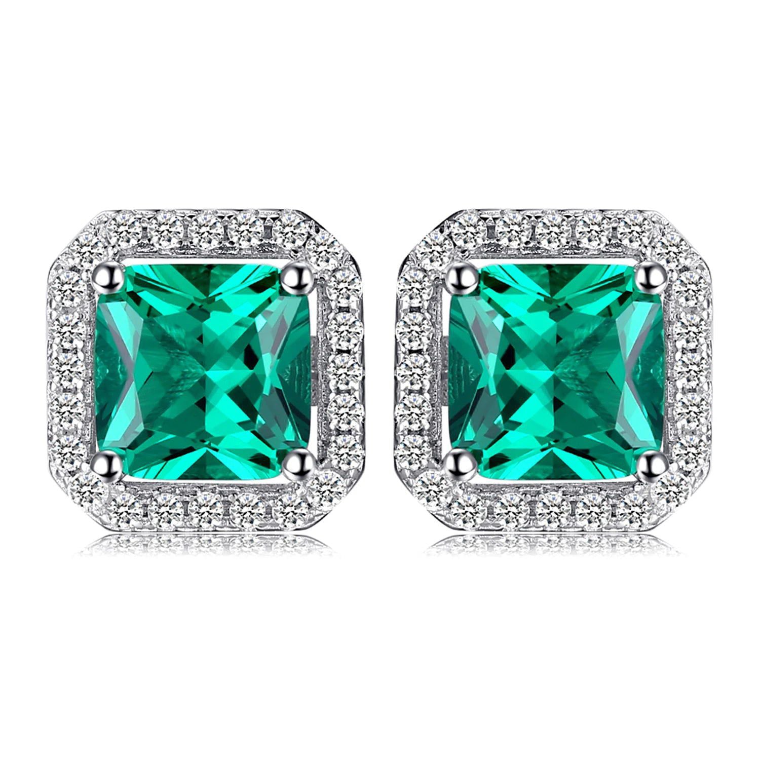 Square 1.1ct Nano Emerald Stud Earrings in 925 Sterling Silver - Elegant Gemstone Jewelry